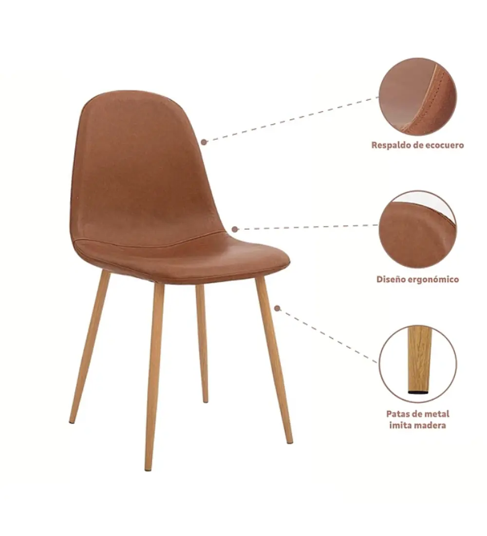 Pack de 4 Sillas Spoon Ecocuero Vintage - Café