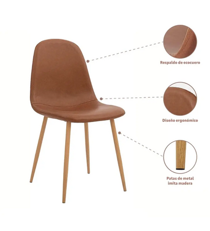 Pack de 4 Sillas Spoon Ecocuero Vintage - Café