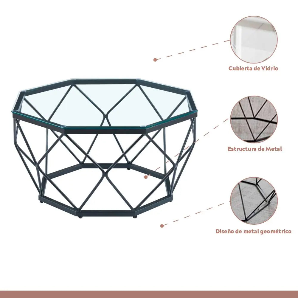 Mesa de centro enrejada 80 cm – Vidrio