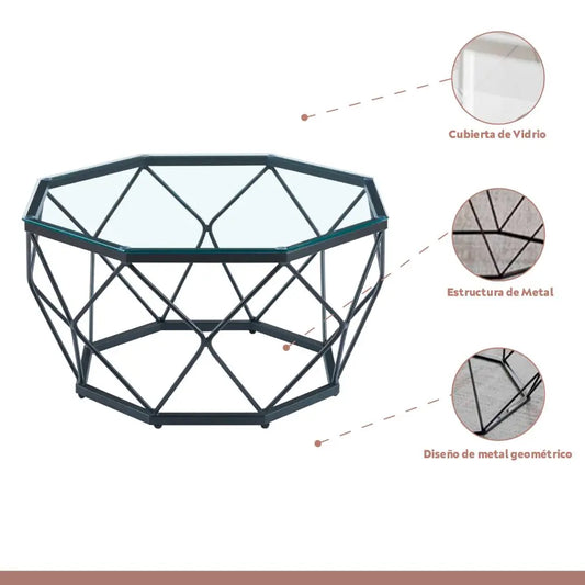 Mesa de centro enrejada 80 cm – Vidrio