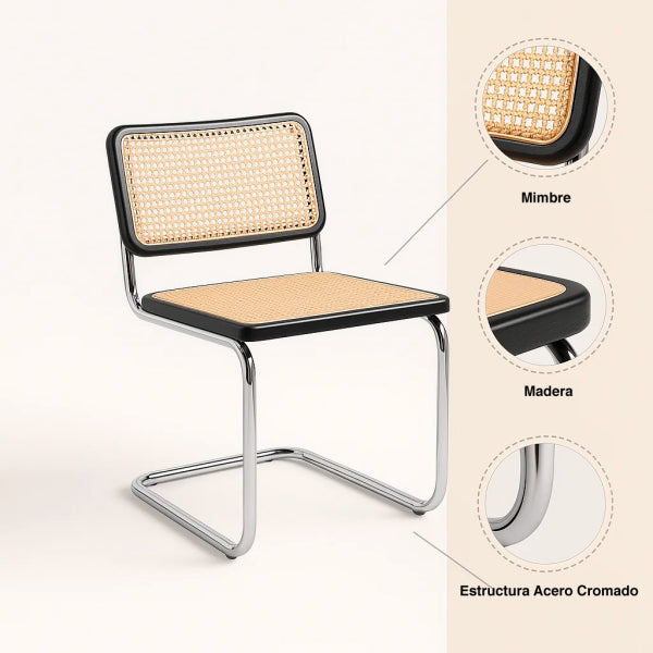 Pack de 2 Sillas Breuer Madera y Rattan – Negras