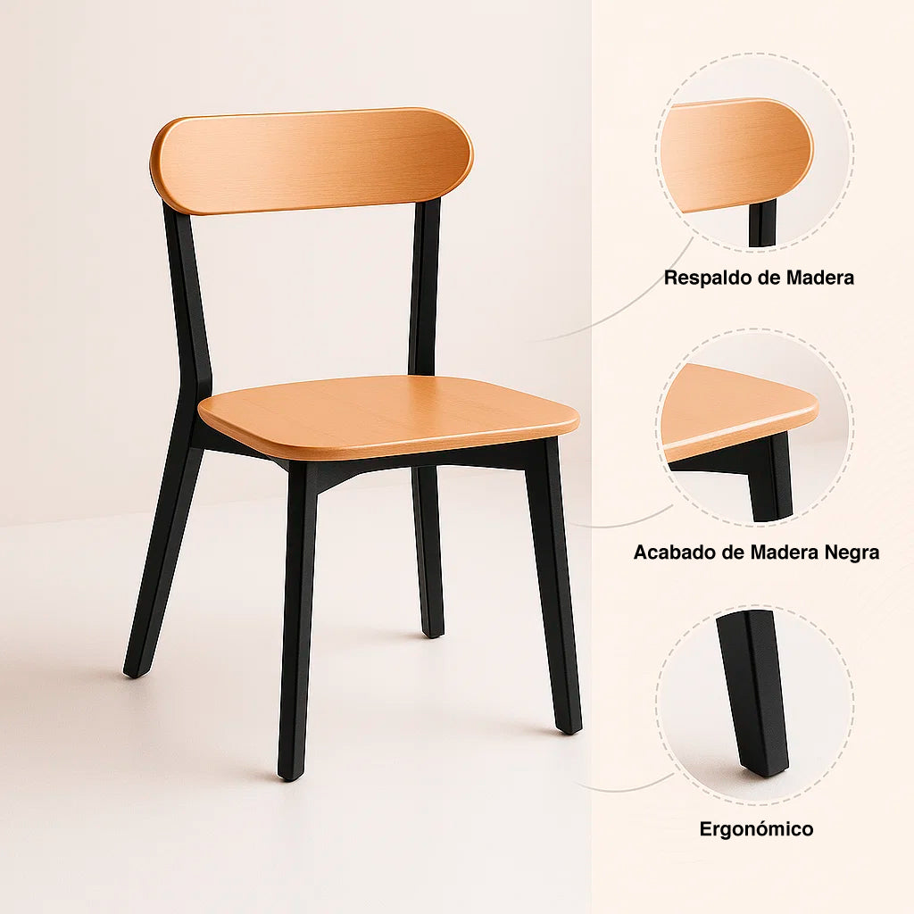 Pack de 2 Sillas Fresno de Madera – Negra