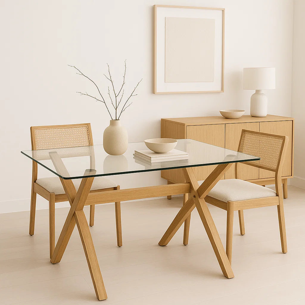 Mesa de Comedor Rectangular Vidrio Cross 140x90cm