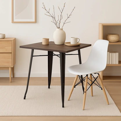 Mesa Tolix restaurant cuadrada negra 80×80 con cubierta de Madera Oscura Walnut