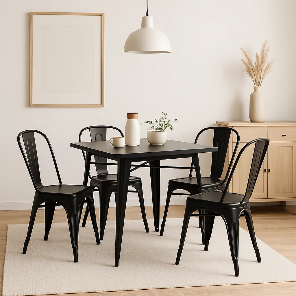 Mesa Tolix de Acero 80x80cm para Bar o Terraza o Restaurant – Negra