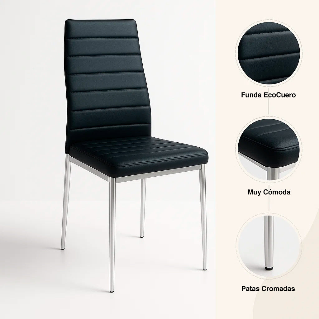 Pack de 4 Sillas Acolchadas Dining Liana con patas cromadas