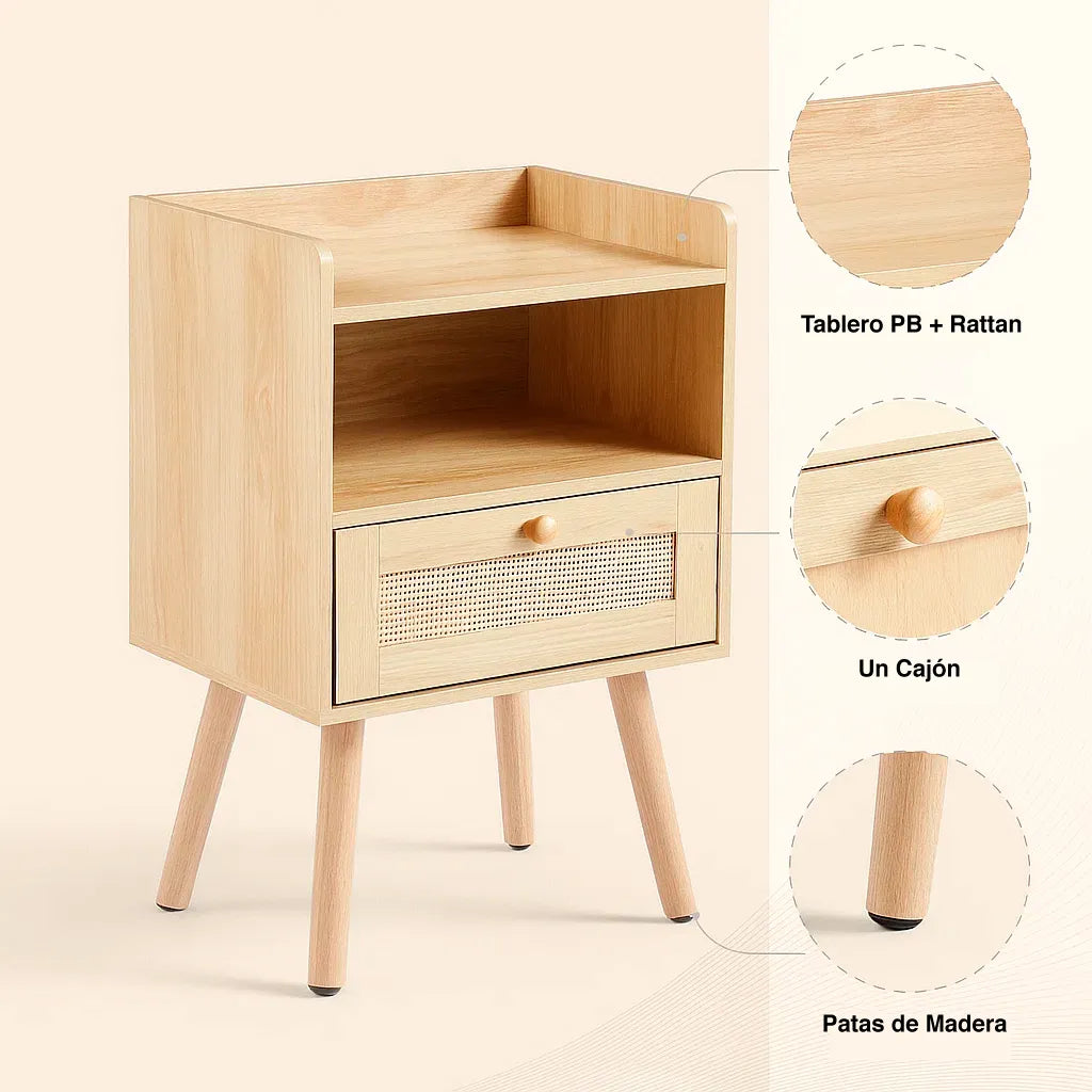 Velador Mesh Rattan con Cajon y Espacio