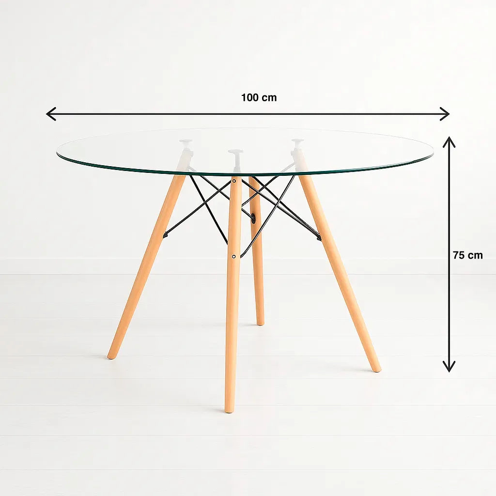 Mesa de Comedor Eames 100cm redonda vidrio