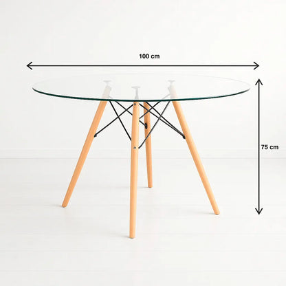 Mesa de Comedor Eames 100cm redonda vidrio