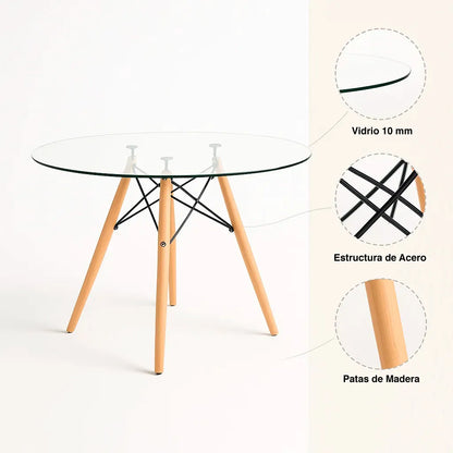 Mesa de Comedor Eames 100cm redonda vidrio
