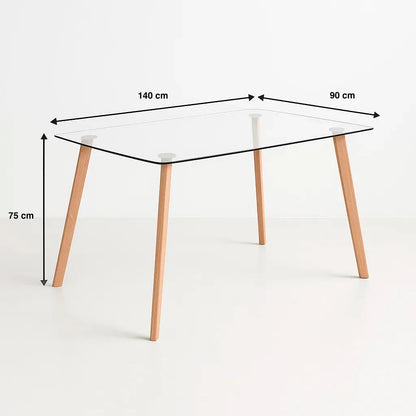 Mesa de Comedor Vidrio Rectangular Nórdica 140×90 cm