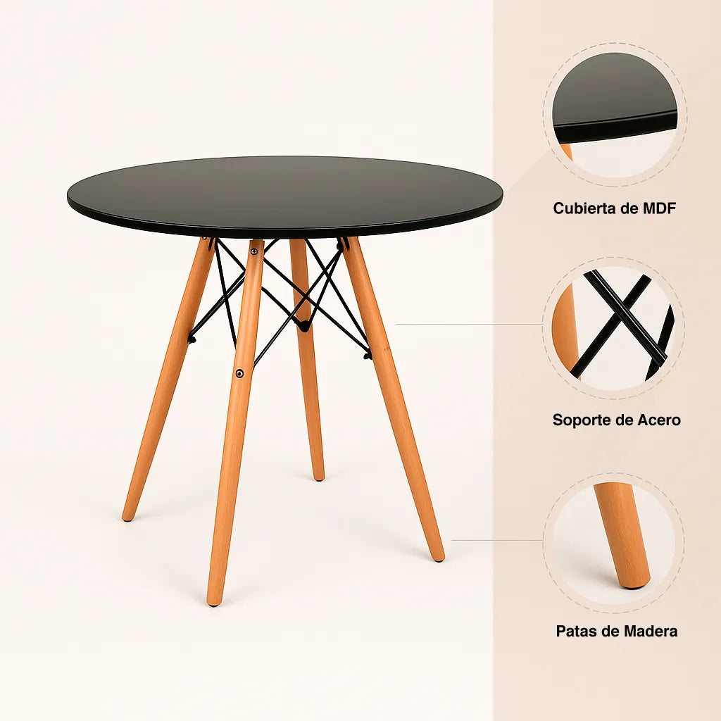 Mesa de Comedor Eames 80cm redonda – Negra