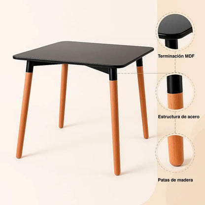 Mesa Cuadrada de Comedor Eames 80x80cm - Negra