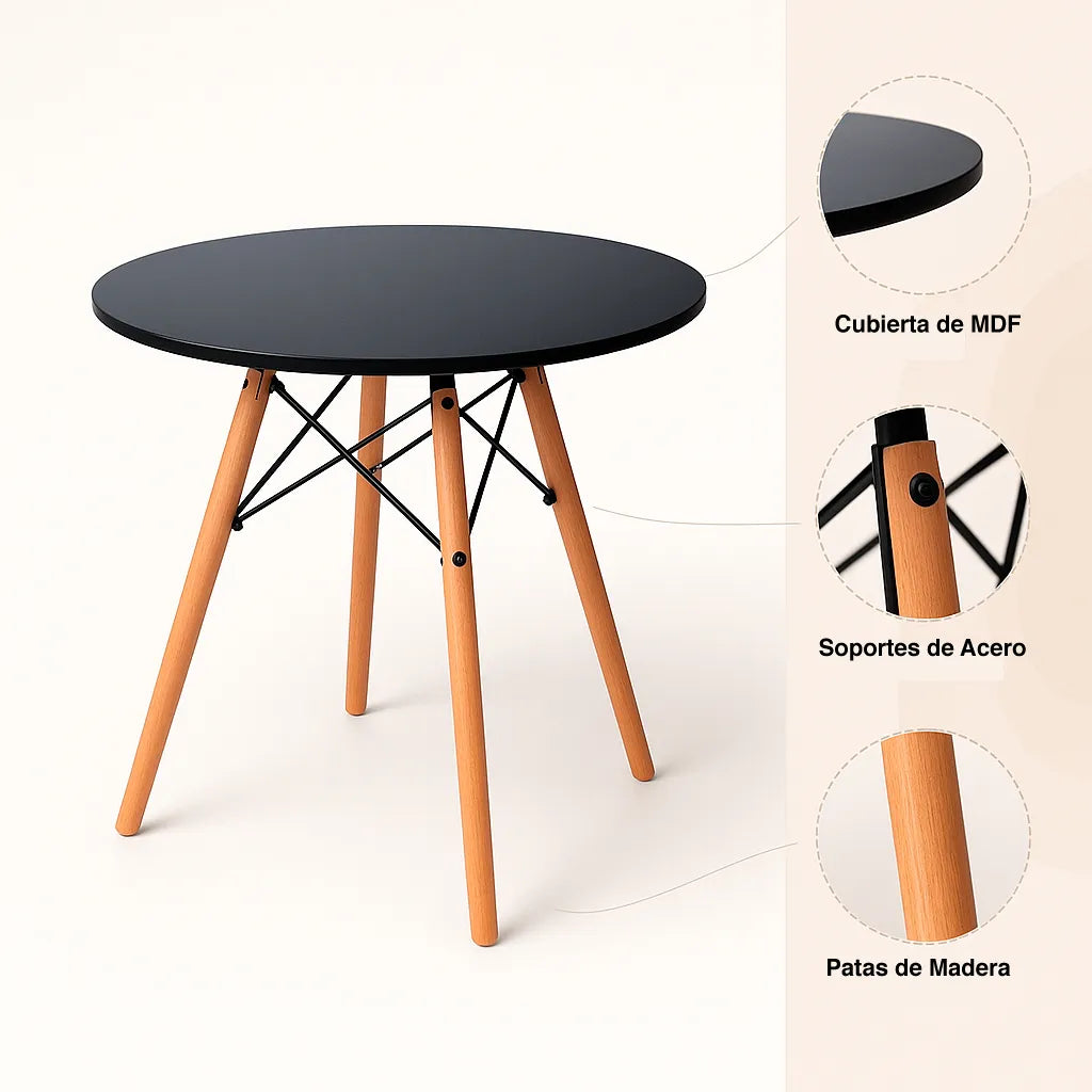 Mesa de Comedor Eames 100cm redonda – Negra