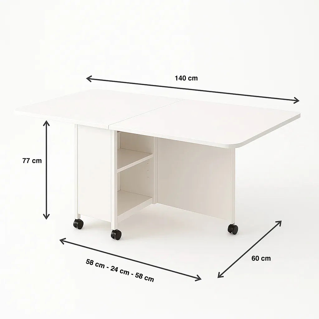Mesa de comedor plegable extendible blanca 140x60cm