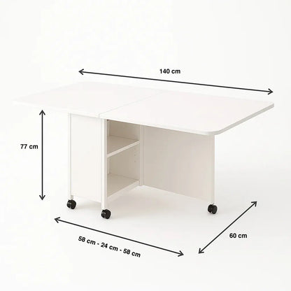 Mesa de comedor plegable extendible blanca 140x60cm