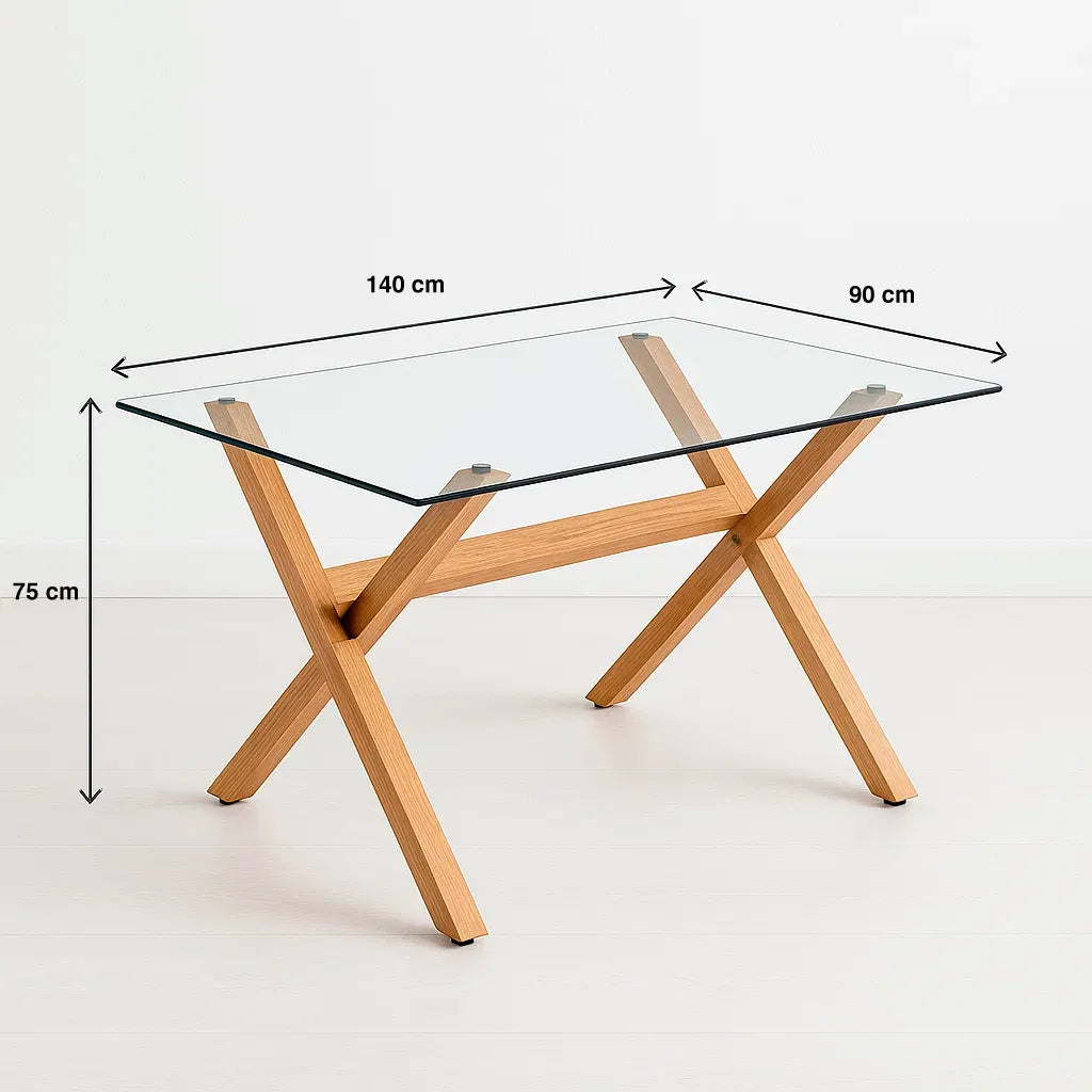 Mesa de Comedor Rectangular Vidrio Cross 140x90cm