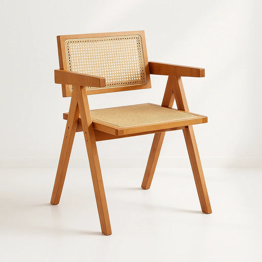 Silla Sitial Butaca Chandigarh Madera Rattan Natural