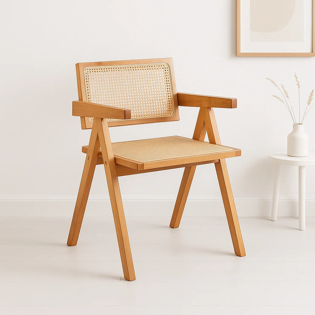 Silla Sitial Butaca Chandigarh Madera Rattan Natural