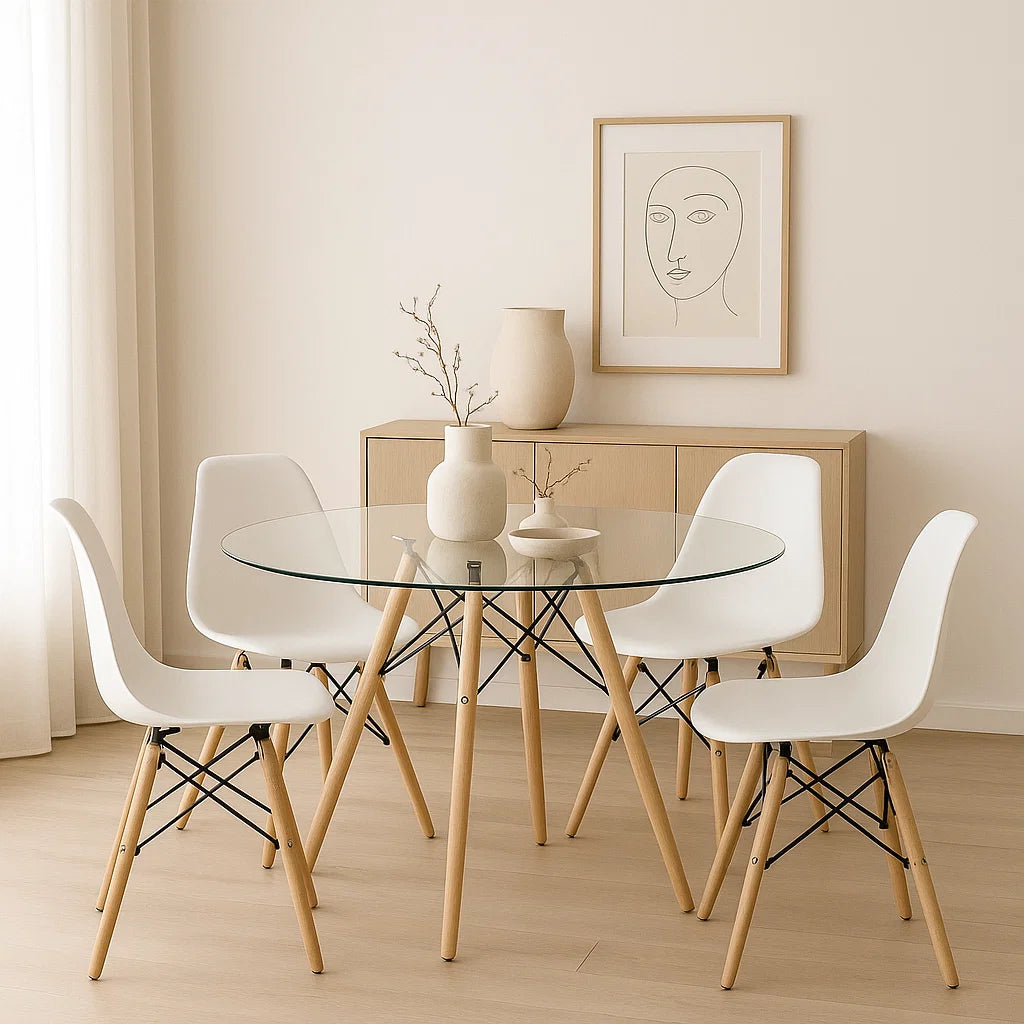 Mesa de Comedor Eames 100cm redonda vidrio