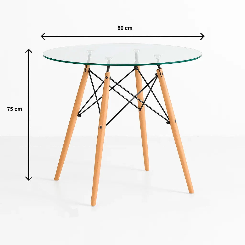 Mesa de Comedor Eames 80cm redonda vidrio