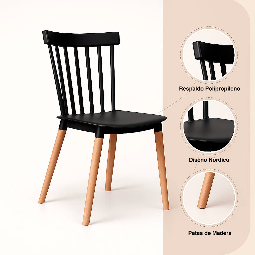 Pack de 4 Sillas Windsor Negras