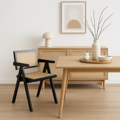 Silla Sitial Butaca Chandigarh Madera Rattan Negra