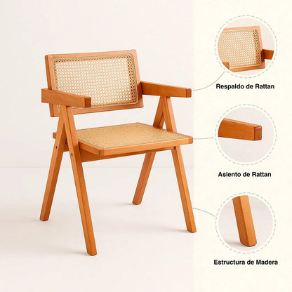 Silla Sitial Butaca Chandigarh Madera Rattan Natural