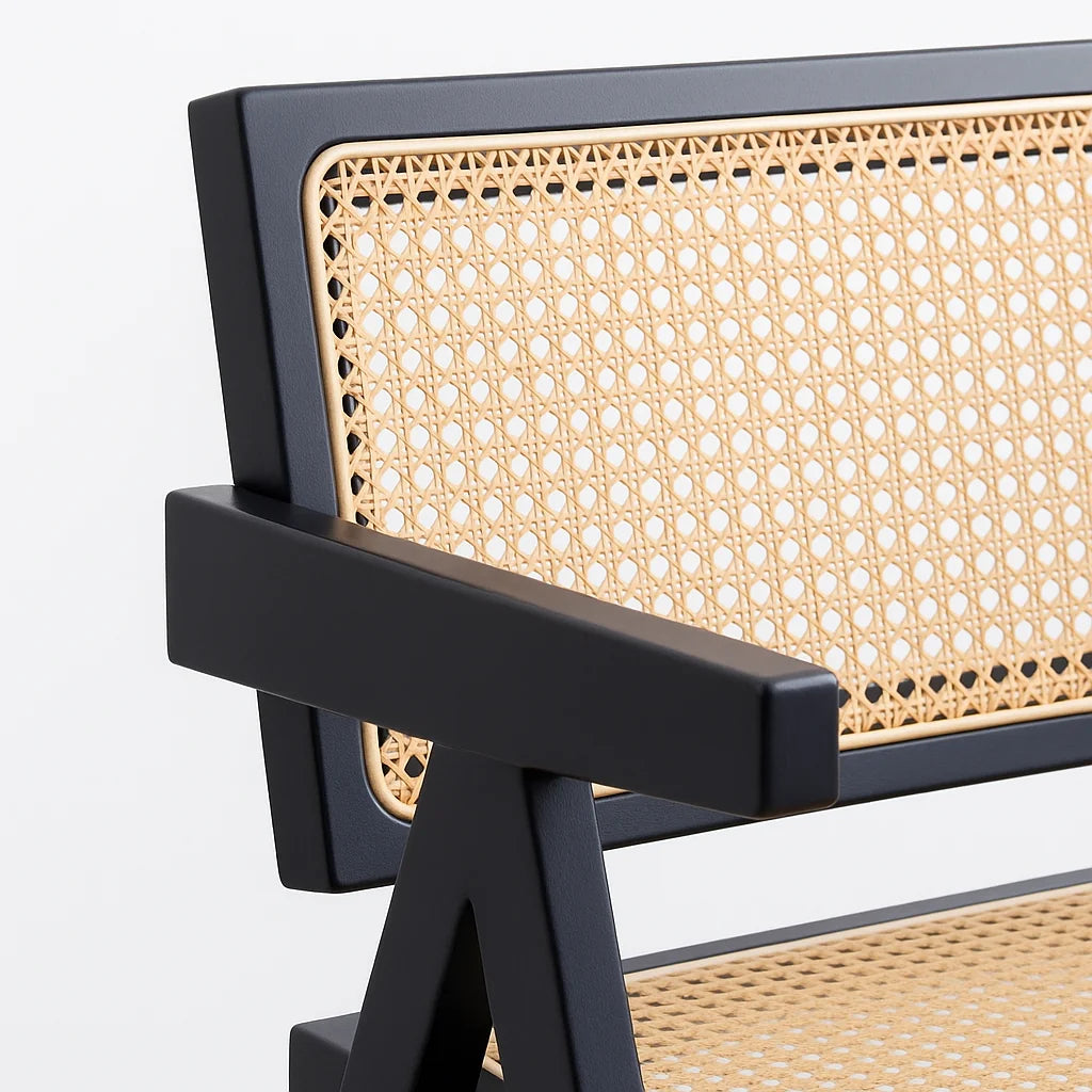 Silla Sitial Butaca Chandigarh Madera Rattan Negra