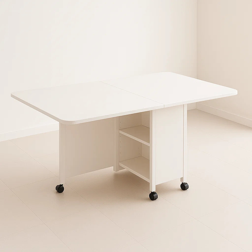 Mesa de comedor plegable extendible blanca 140x60cm