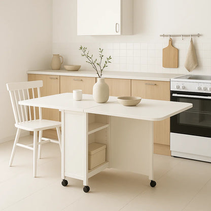 Mesa de comedor plegable extendible blanca 140x60cm