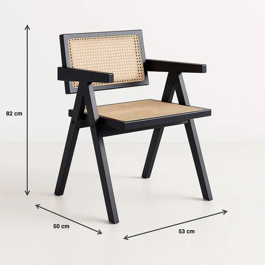 Silla Sitial Butaca Chandigarh Madera Rattan Negra