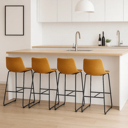 Pack de 4 Taburetes de Bar Burgos de Cuero y Metal Industrial