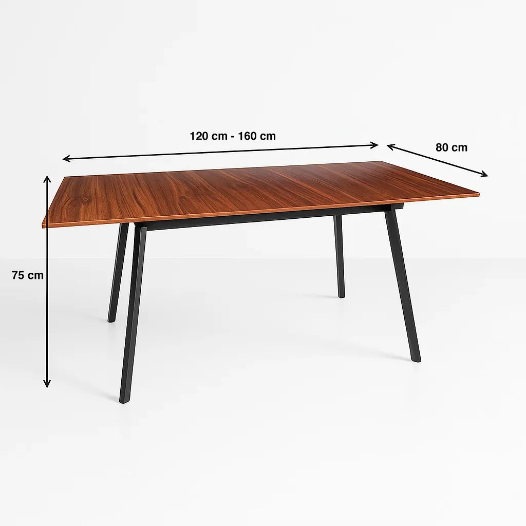 Mesa extensible 120 a 160 cm, ancho 80cm Madera Oscura Walnut