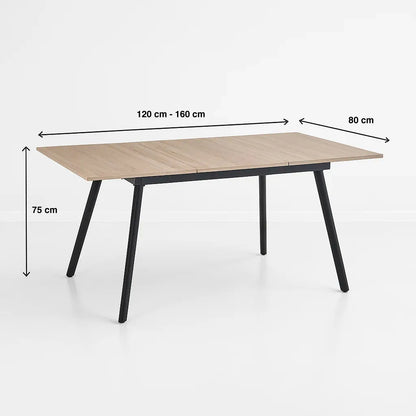 Mesa extensible 120 a 160 cm, ancho 80cm – Madera Clara
