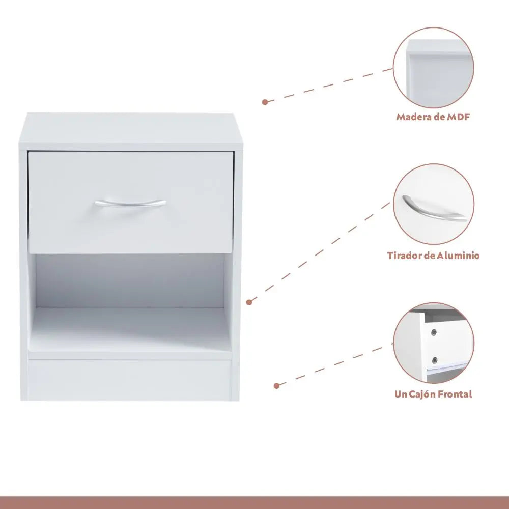 Velador Cajón y Espacio Almacenamiento Minimal Blanco