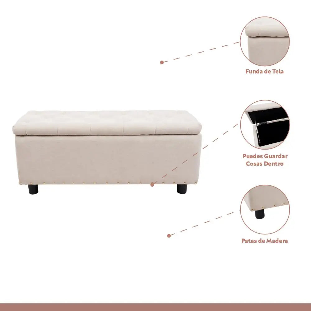 Banqueta acolchada con almacenaje - Beige