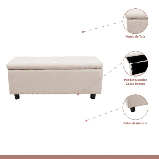 Banqueta acolchada con almacenaje - Beige
