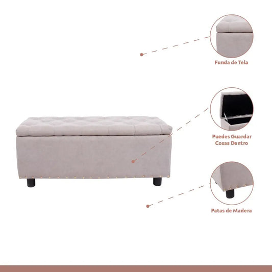 Banqueta acolchada con almacenaje - Gris