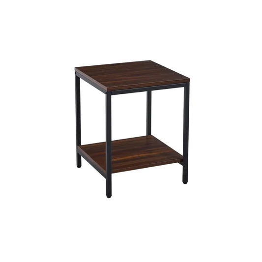 Velador Mesa Auxiliar Lateral de 2 Niveles – Madera Oscura Walnut