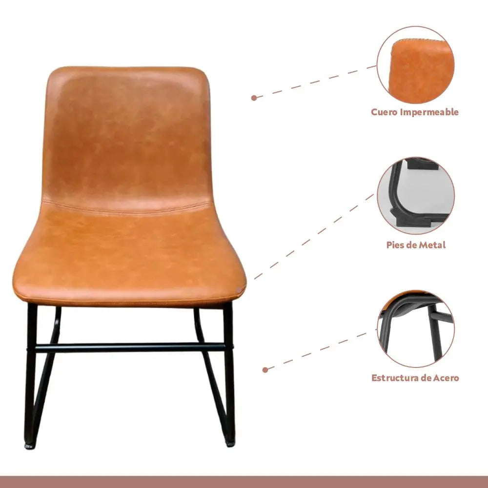 Pack de 4 Sillas Burgos de Comedor de Cuero Sintético y Meta