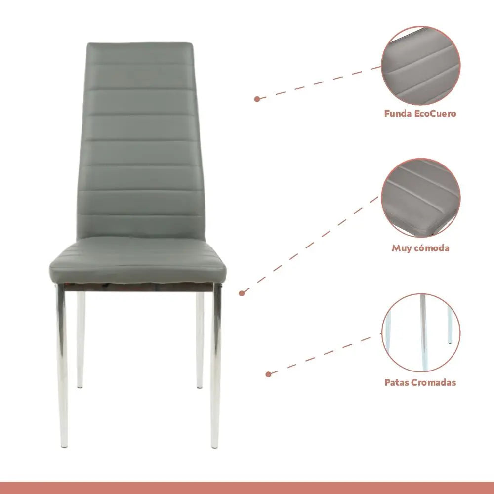 Pack de 4 Sillas Dining Liana con patas cromadas – Gris