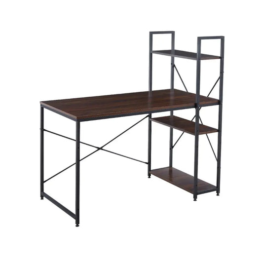 Escritorio Industrial Home Office con Repisas Oslo – Madera Oscura Walnut