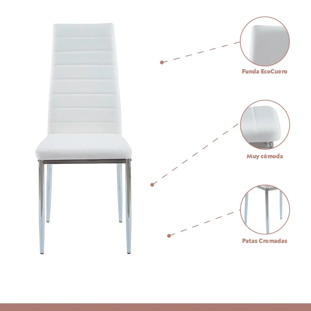 Pack de 4 Sillas Acolchadas Dining Liana con patas cromadas