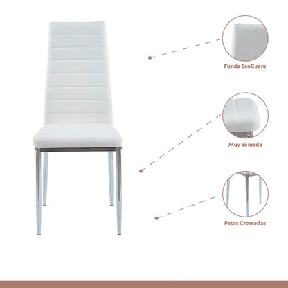 Pack de 4 Sillas Acolchadas Dining Liana con patas cromadas