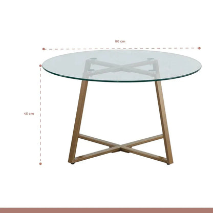 Mesa de centro para living de vidrio y metal 80cm